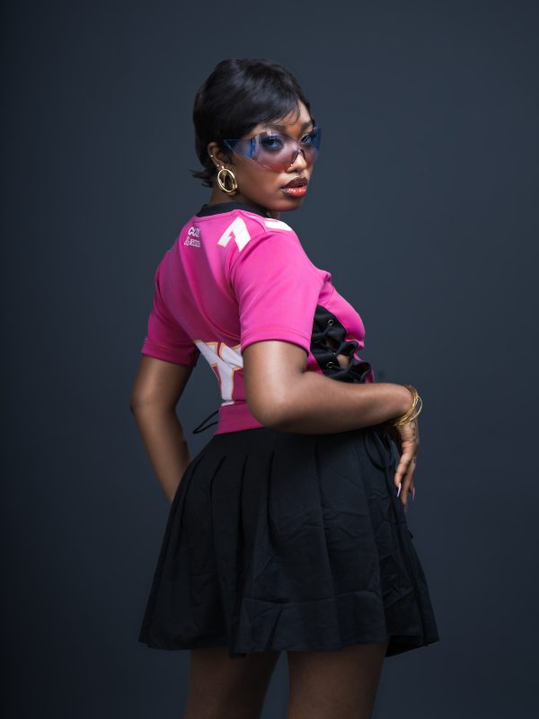 Lace-Up Cropped jersey street wear - hot pink with black V neck collar + black side lace up